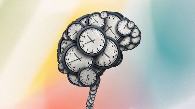 human brain artistically made out of clocks